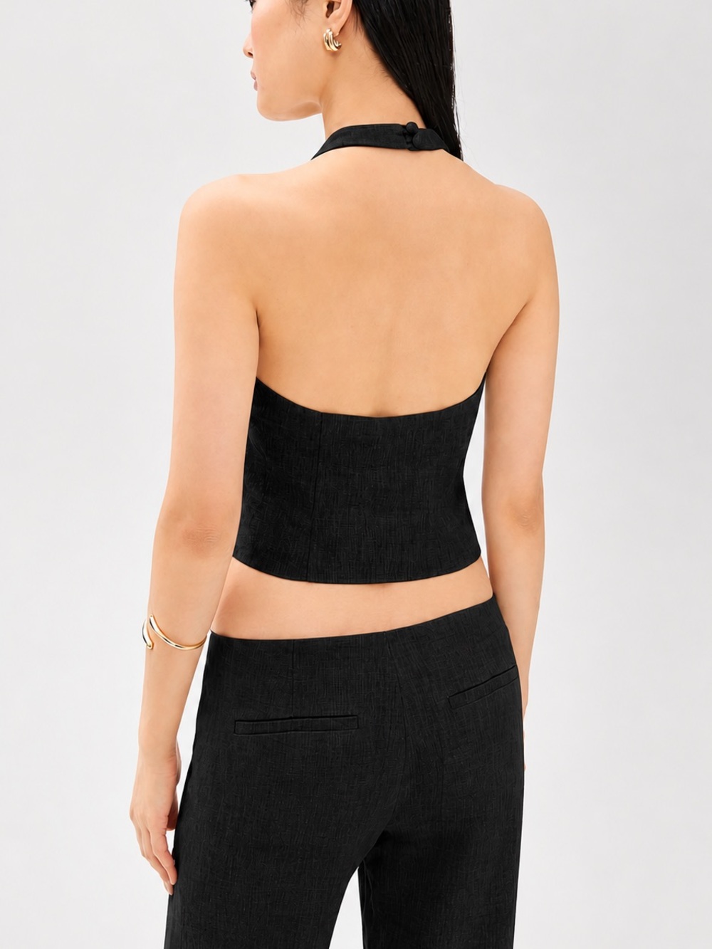 Reformation Sasha black linen top halter cropped tank casual summer trendy NWT 2 - Picture 3 of 10
